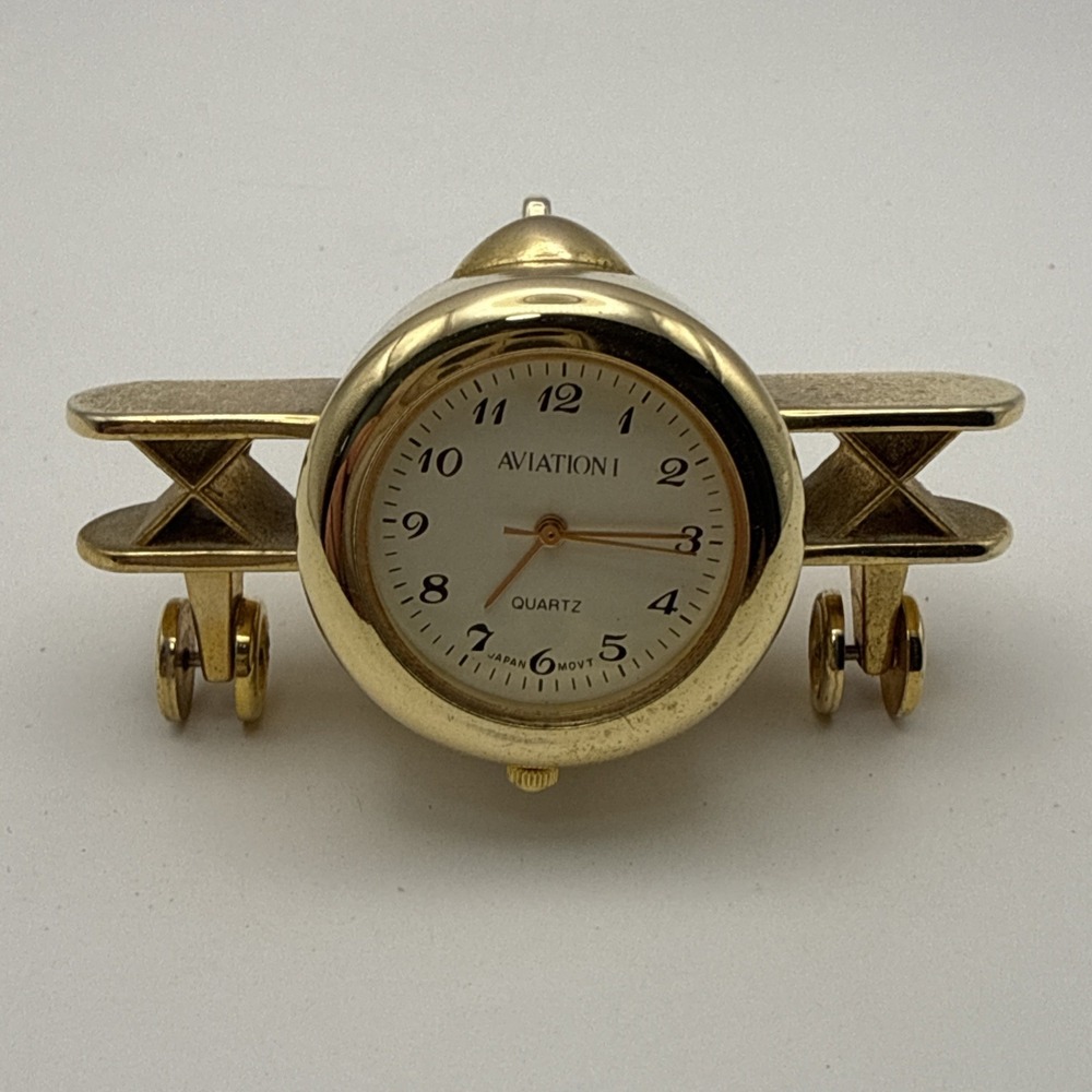 Vintage Aviation 1 Gold Tone Airplane Desk Clock -new Battery/working